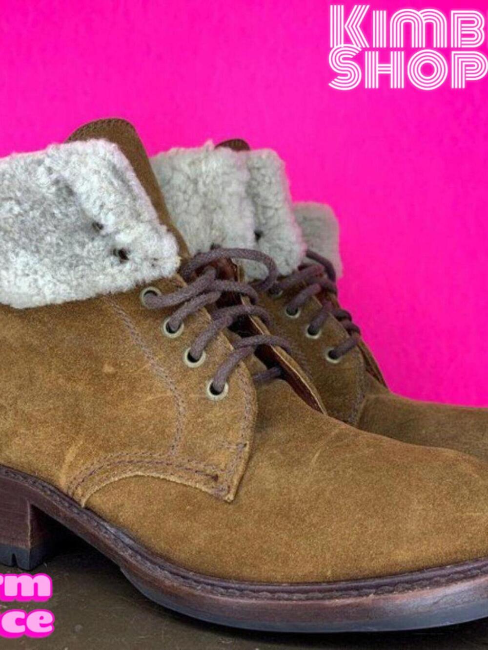 Cole Haan Country Brown Suede Shearling Cuff Lace-Up Boots US 8.5 UK 6 EU 39